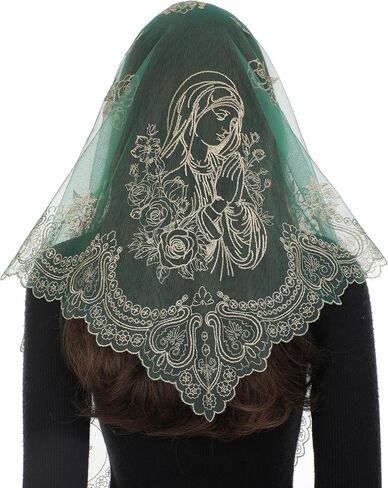 Bozidol Catholic Veil for Women Mass, Our Lady of Fatima Triangular Chapel Veils, Rose Floral Lace Church Head Covering in Saudi Arabia