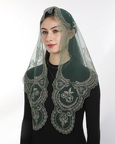 Bozidol Catholic Veil for Women Mass, Our Lady of Fatima Triangular Chapel Veils, Rose Floral Lace Church Head Covering in Saudi Arabia