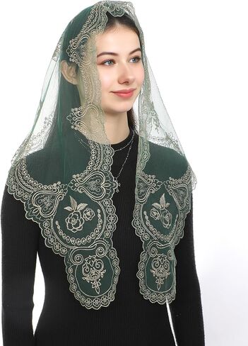 Bozidol Catholic Veil for Women Mass, Our Lady of Fatima Triangular Chapel Veils, Rose Floral Lace Church Head Covering in Saudi Arabia