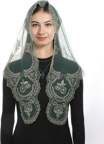 Bozidol Catholic Veil for Women Mass, Our Lady of Fatima Triangular Chapel Veils, Rose Floral Lace Church Head Covering in Saudi Arabia