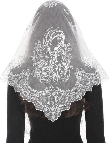 Bozidol Catholic Veil for Women Mass, Our Lady of Fatima Triangular Chapel Veils, Rose Floral Lace Church Head Covering in Saudi Arabia