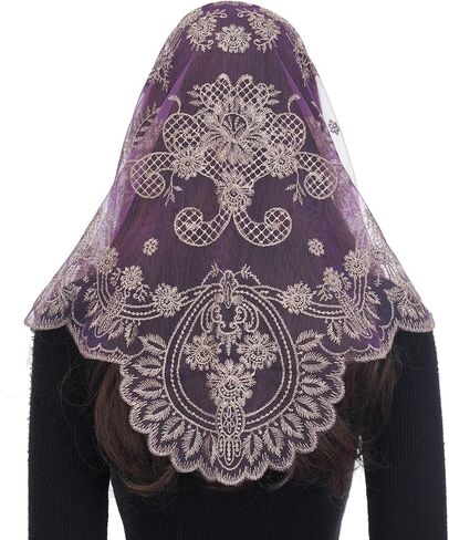 Bozidol Church Catholic Veils for Women, Camellia Floral Embroidered Lace Mantilla Chapel Veil, Latin Mass Head Coverings in Kuwait