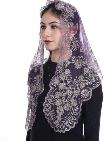 Bozidol Church Catholic Veils for Women, Camellia Floral Embroidered Lace Mantilla Chapel Veil, Latin Mass Head Coverings in Kuwait