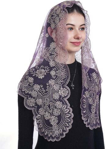 Bozidol Church Catholic Veils for Women, Camellia Floral Embroidered Lace Mantilla Chapel Veil, Latin Mass Head Coverings in Kuwait
