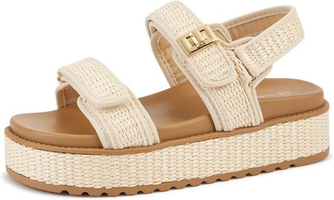 Lucky Step Women's Raffia Platform Wedge Sandals Open Toe Slingback Slingals Slingals قابل للتعديل in Saudi Arabia