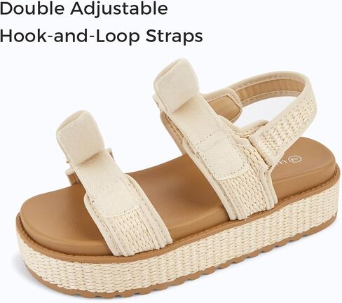 Lucky Step Women's Raffia Platform Wedge Sandals Open Toe Slingback Slingals Slingals قابل للتعديل in Saudi Arabia