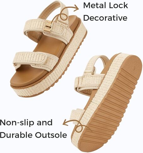 Lucky Step Women's Raffia Platform Wedge Sandals Open Toe Slingback Slingals Slingals قابل للتعديل in Saudi Arabia