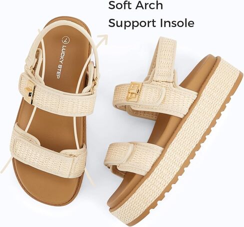Lucky Step Women's Raffia Platform Wedge Sandals Open Toe Slingback Slingals Slingals قابل للتعديل in Saudi Arabia