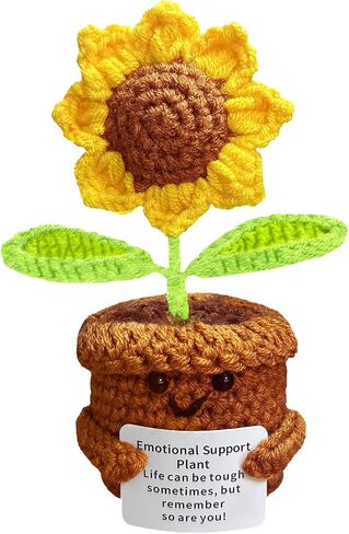 Positive Crochet Plant Sunflower Doll with Inspirational Card Emotional Support Plush Mini Funny Flowers Handmade Cheer Up Gifts for Teen Friend Coworker Student Teacher Mother Office Desk Decor in Saudi Arabia