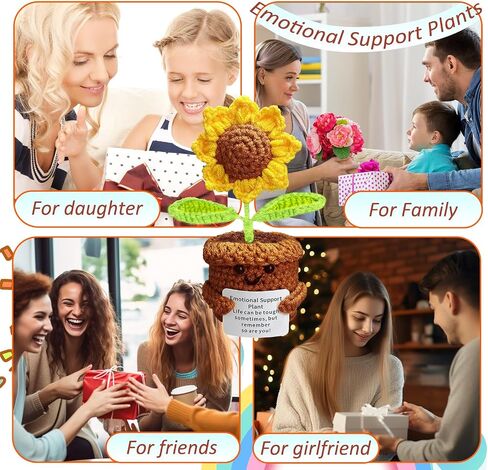 Positive Crochet Plant Sunflower Doll with Inspirational Card Emotional Support Plush Mini Funny Flowers Handmade Cheer Up Gifts for Teen Friend Coworker Student Teacher Mother Office Desk Decor in Saudi Arabia