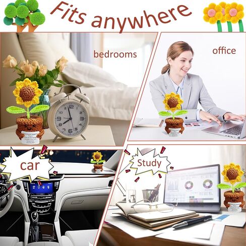 Positive Crochet Plant Sunflower Doll with Inspirational Card Emotional Support Plush Mini Funny Flowers Handmade Cheer Up Gifts for Teen Friend Coworker Student Teacher Mother Office Desk Decor in Saudi Arabia