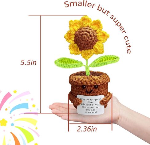 Positive Crochet Plant Sunflower Doll with Inspirational Card Emotional Support Plush Mini Funny Flowers Handmade Cheer Up Gifts for Teen Friend Coworker Student Teacher Mother Office Desk Decor in Saudi Arabia