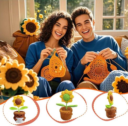 Positive Crochet Plant Sunflower Doll with Inspirational Card Emotional Support Plush Mini Funny Flowers Handmade Cheer Up Gifts for Teen Friend Coworker Student Teacher Mother Office Desk Decor in Saudi Arabia
