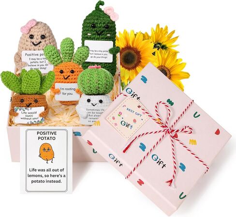 Funny Positive Potato Crochet Dolls,Crochet Dolls with Positive Cards Cute Small Gifts for He,Emotional Support Plush Dolls Home Decor - Positive Plants Crochet Kit in Saudi Arabia