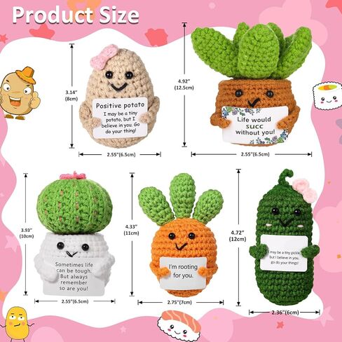 Funny Positive Potato Crochet Dolls,Crochet Dolls with Positive Cards Cute Small Gifts for He,Emotional Support Plush Dolls Home Decor - Positive Plants Crochet Kit in Saudi Arabia
