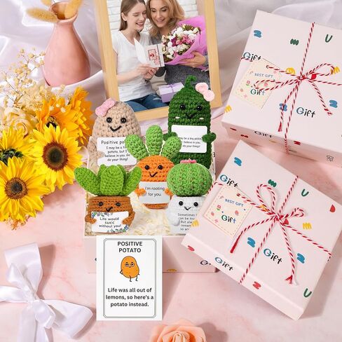 Funny Positive Potato Crochet Dolls,Crochet Dolls with Positive Cards Cute Small Gifts for He,Emotional Support Plush Dolls Home Decor - Positive Plants Crochet Kit in Saudi Arabia