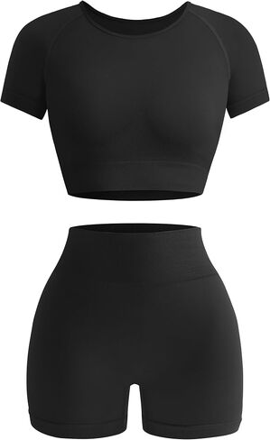 OLCHEE Womens Workout Sets 2 Piece - Seamless Acid Wash Yoga Outfits Shorts and Crop Top Matching Gym Athletic Clothing Set in Saudi Arabia