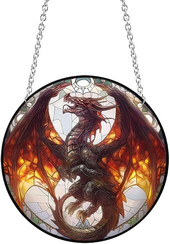 Dragon Stained Acrylic Window Hanging, 20cm/7.87in Dragon Sun Catcher Decor, Dragon Suncatchers for Friends and Family (Dragon 20cm/7.8in) in Kuwait