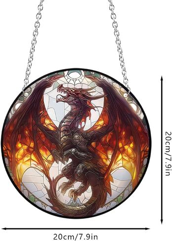 Dragon Stained Acrylic Window Hanging, 20cm/7.87in Dragon Sun Catcher Decor, Dragon Suncatchers for Friends and Family (Dragon 20cm/7.8in) in Kuwait