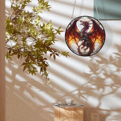 Dragon Stained Acrylic Window Hanging, 20cm/7.87in Dragon Sun Catcher Decor, Dragon Suncatchers for Friends and Family (Dragon 20cm/7.8in) in Kuwait