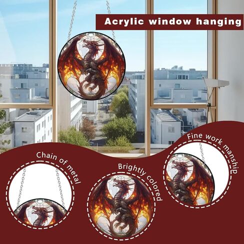 Dragon Stained Acrylic Window Hanging, 20cm/7.87in Dragon Sun Catcher Decor, Dragon Suncatchers for Friends and Family (Dragon 20cm/7.8in) in Kuwait