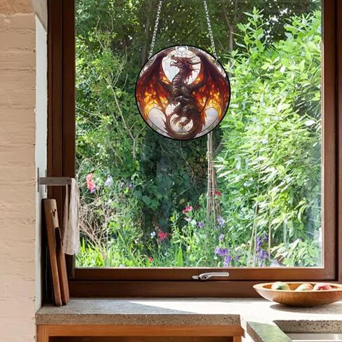 Dragon Stained Acrylic Window Hanging, 20cm/7.87in Dragon Sun Catcher Decor, Dragon Suncatchers for Friends and Family (Dragon 20cm/7.8in) in Kuwait