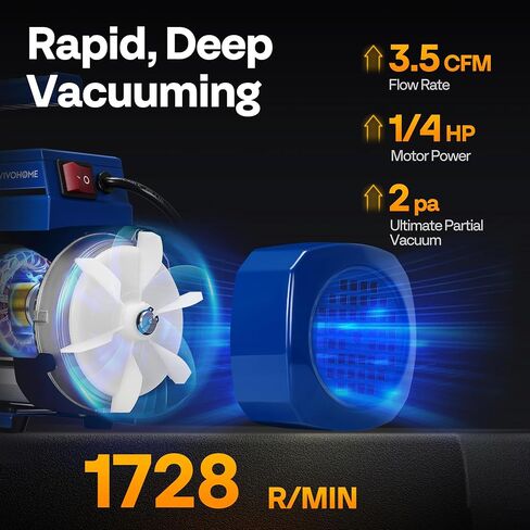 Vivohome 110V 1/2 HP 5CFM مرحلة مزدوجة مضخة الفراغ HVAC ومجموعة مقياس المقياس AC ، محرك بدون شرارة ل R32 R1234YF R454B R134A R22 R410A SYSTEM in Kuwait