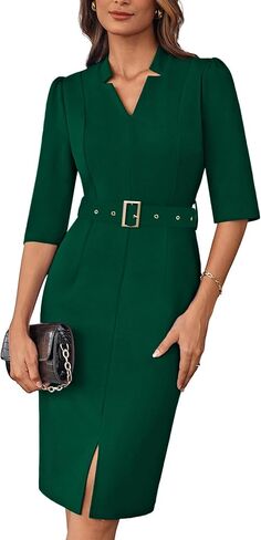 Grace Karin Women Work Dress 3/4 Sleeve v Neck Bodycon Gheath Dress Szipper Up Office Business Dresses with Belt in Saudi Arabia