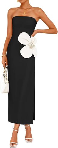 ZESICA Women's Summer Strapless Bodycon Maxi Dress 2025 Ribbed Knit Backless Floral Tube Cocktail Party Long Dresses in Kuwait