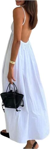SOLY HUX Women's Summer Dress Backless V Neck Spaghetti Strap Loose Flowy Midi Cami Dresses in Kuwait