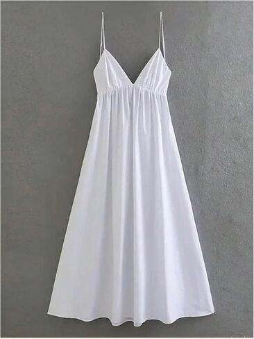 SOLY HUX Women's Summer Dress Backless V Neck Spaghetti Strap Loose Flowy Midi Cami Dresses in Kuwait
