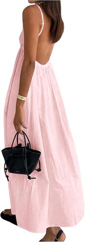 SOLY HUX Women's Summer Dress Backless V Neck Spaghetti Strap Loose Flowy Midi Cami Dresses in Kuwait