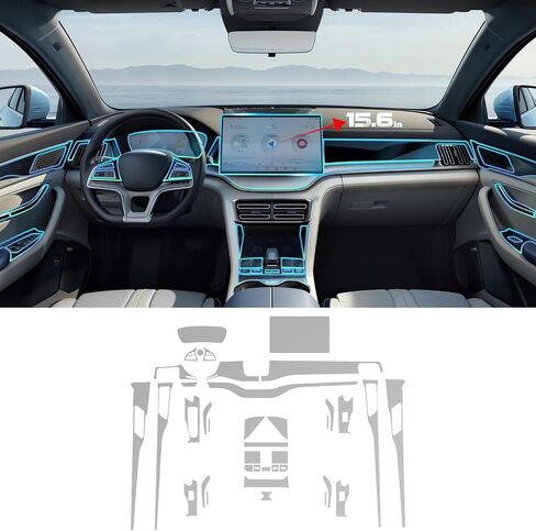 for BYD Song Plus 2021-2024 Precut Car Paint Protective Film 8.5Mil TPU PPF HD Film Scratch Protector Interior Center Accessories (Complete Set (Screen 15.6 inch), for 23-24 BYD Song Plus) in Saudi Arabia