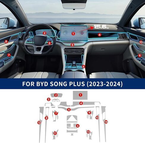 for BYD Song Plus 2021-2024 Precut Car Paint Protective Film 8.5Mil TPU PPF HD Film Scratch Protector Interior Center Accessories (Complete Set (Screen 15.6 inch), for 23-24 BYD Song Plus) in Saudi Arabia