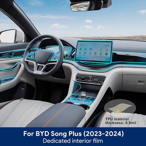 for BYD Song Plus 2021-2024 Precut Car Paint Protective Film 8.5Mil TPU PPF HD Film Scratch Protector Interior Center Accessories (Complete Set (Screen 15.6 inch), for 23-24 BYD Song Plus) in Saudi Arabia