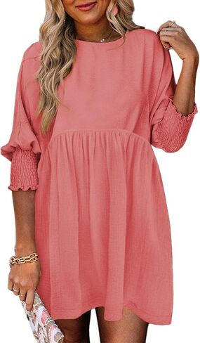 Dokotoo Womens Summer Spring Dresses Casual Tunic Dress Short Sleeve Crew Neck Flowy Swing Mini Dress in Saudi Arabia