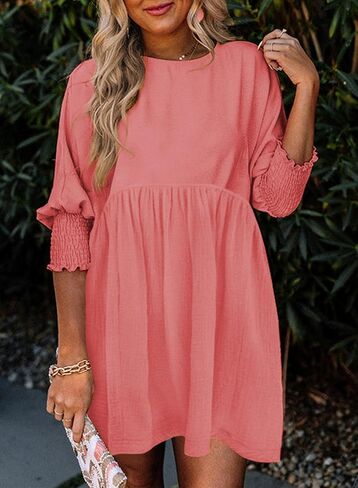 Dokotoo Womens Summer Spring Dresses Casual Tunic Dress Short Sleeve Crew Neck Flowy Swing Mini Dress in Saudi Arabia