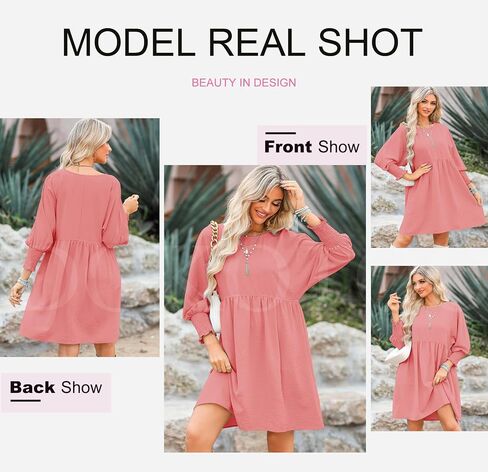 Dokotoo Womens Summer Spring Dresses Casual Tunic Dress Short Sleeve Crew Neck Flowy Swing Mini Dress in Saudi Arabia