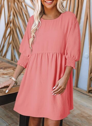 Dokotoo Womens Summer Spring Dresses Casual Tunic Dress Short Sleeve Crew Neck Flowy Swing Mini Dress in Saudi Arabia