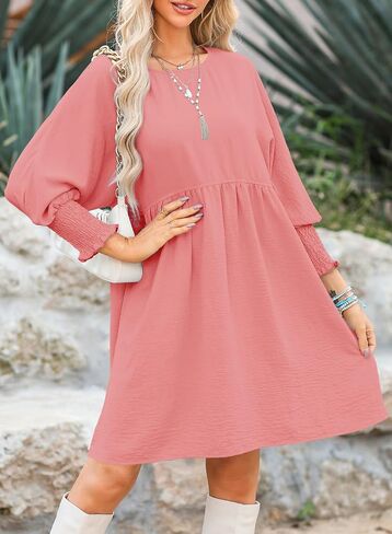 Dokotoo Womens Summer Spring Dresses Casual Tunic Dress Short Sleeve Crew Neck Flowy Swing Mini Dress in Saudi Arabia
