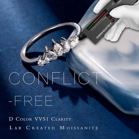 MOOSEA Moissanite Curved Wedding Band for Women, D Color VVS1 Clarity Lab Created Ring Chevron Wedding Band Moissanite Rings for Women Anniversary Jewelry Gifts in Saudi Arabia