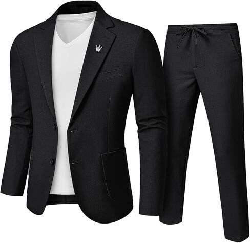 Men's Linen Suit 2 Pieces Regular Fit, Two Buttons Lightweight Jacket and Pants for Beach Wedding, Summer Prom in Kuwait