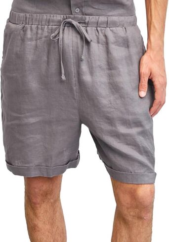 Amazhiyu Men's 100% Linen Summer Casual Elastic Drawstring Shorts with Pockets in Saudi Arabia