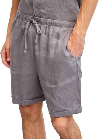 Amazhiyu Men's 100% Linen Summer Casual Elastic Drawstring Shorts with Pockets in Saudi Arabia