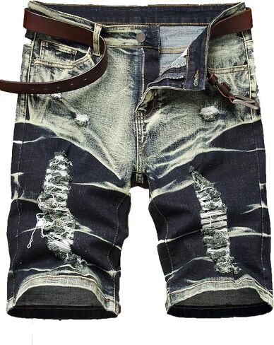 Men's Ripped Denim Shorts - Distressed Slim Fit Jean Shorts for Men, Casual Straight Fit Summer Ripped Shorts in Kuwait
