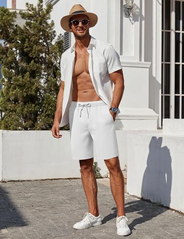 COOFANDY Men's Casual Shorts 7 inch Elastic Waist Drawstring Lightweight Summer Beach Shorts with Pockets in Saudi Arabia
