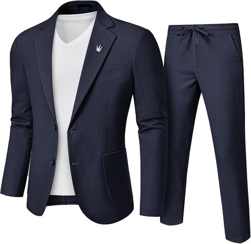 Men's Linen Suit 2 Pieces Regular Fit, Two Buttons Lightweight Jacket and Pants for Beach Wedding, Summer Prom in Kuwait