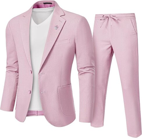 Men's Linen Suit 2 Pieces Regular Fit, Two Buttons Lightweight Jacket and Pants for Beach Wedding, Summer Prom in Kuwait