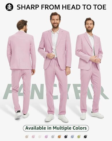Men's Linen Suit 2 Pieces Regular Fit, Two Buttons Lightweight Jacket and Pants for Beach Wedding, Summer Prom in Kuwait