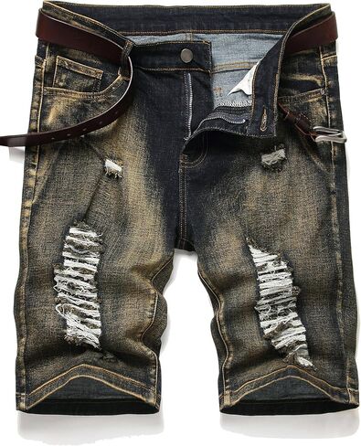 Men's Ripped Denim Shorts - Distressed Slim Fit Jean Shorts for Men, Casual Straight Fit Summer Ripped Shorts in Kuwait